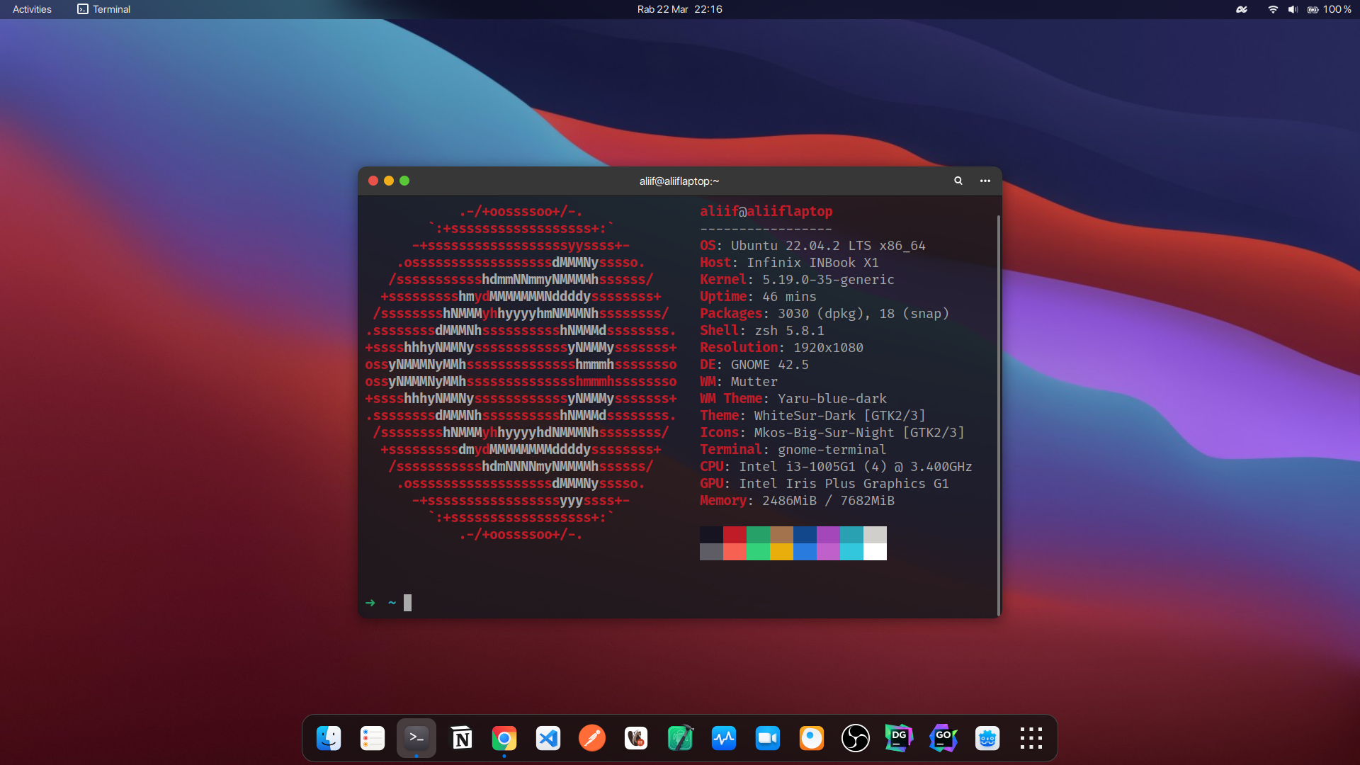 Ubuntu Aliif sudah di custom theme agar seperti macos
